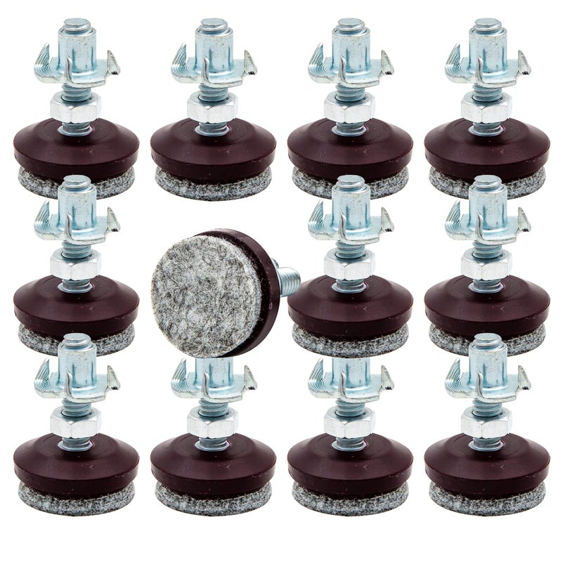 HUAYY Medium Duty Furniture Levelers Adjust Legs,Table and Chairs Leveling Feet|Height Adjustable Protection Integrated High-Density Felt Pads|Heavy Duty 1/4-20x1 Threaded Shank T-Nuts(Set of 12) - Image 1